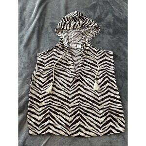 Sigrid‎ Olsen Shirt Womens Small Black White Zebra Print 100% Linen Hooded Top